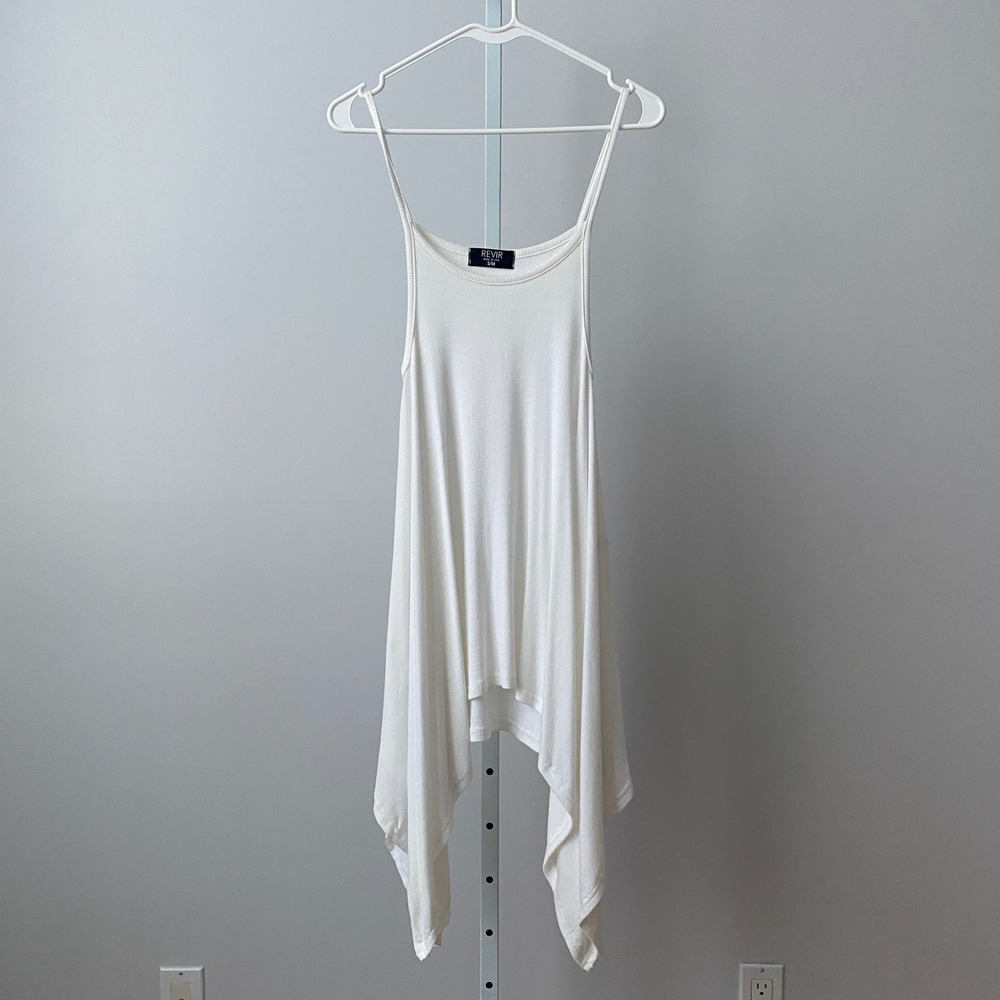 REVIR Modal Boho Flowy Beachy Relaxed Sharkbite Hem Ribbed Tank Top S/M White